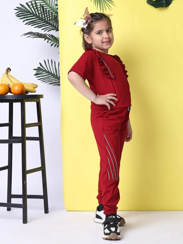 Red_Cotton_Blend_Solid_Clothing_Set_For_Kids