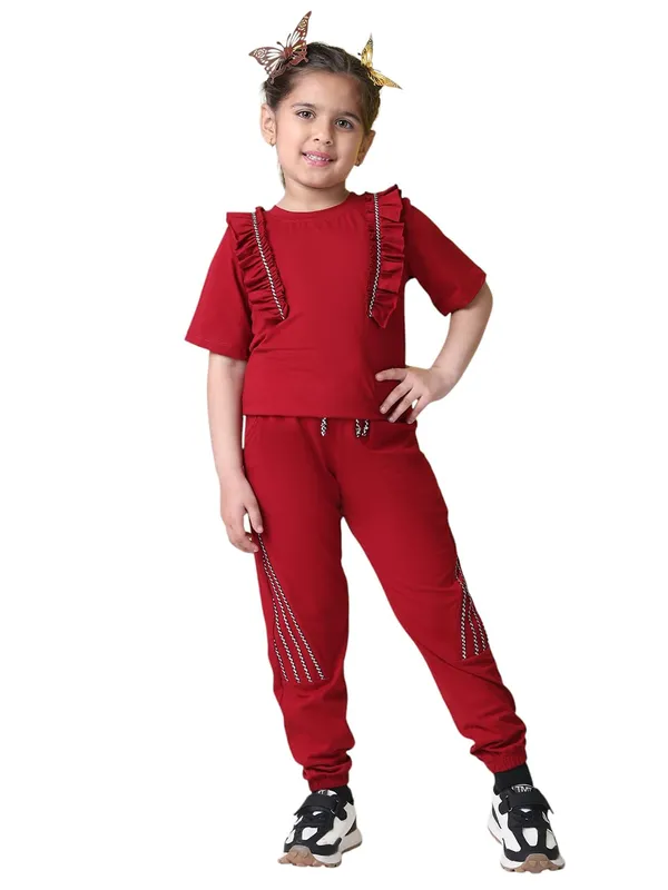 Red_Cotton_Blend_Solid_Clothing_Set_For_Kids