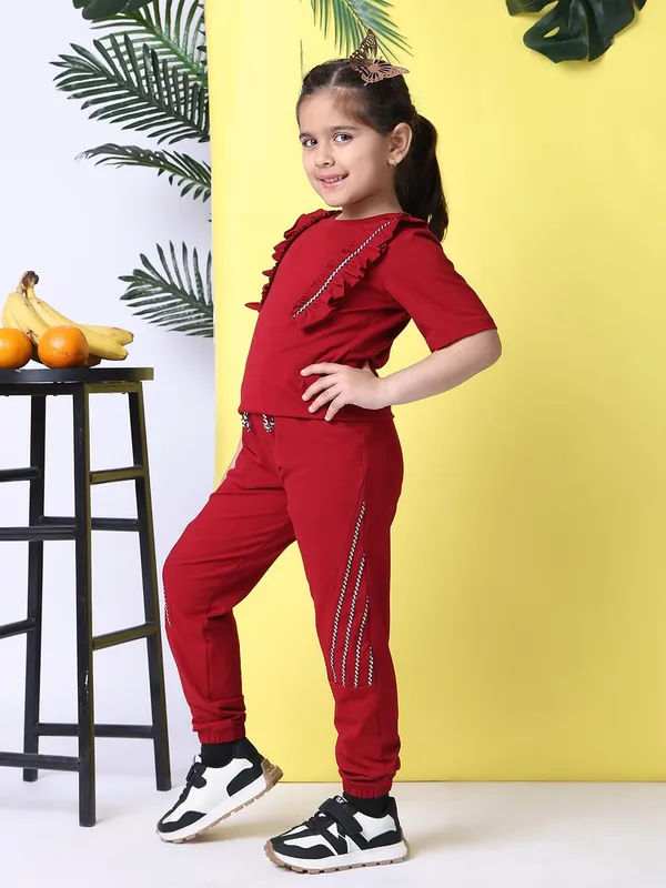 Red_Cotton_Blend_Solid_Clothing_Set_For_Kids
