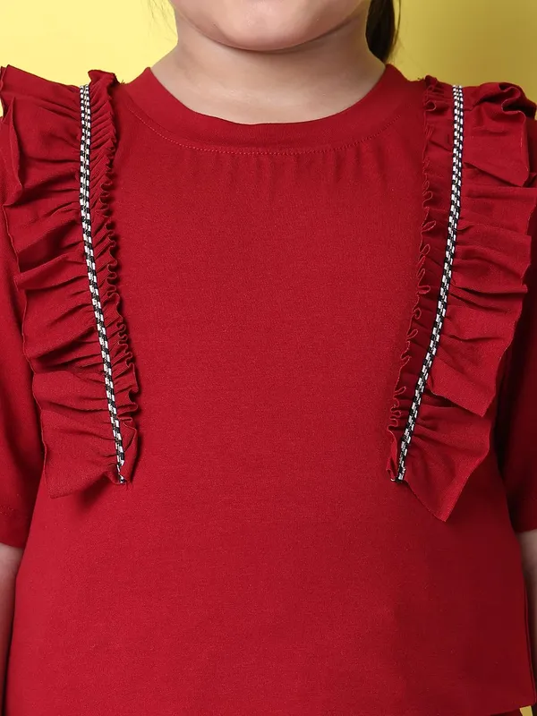 Red_Cotton_Blend_Solid_Clothing_Set_For_Kids