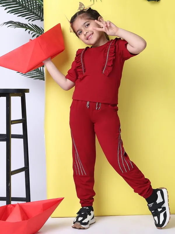 Red_Cotton_Blend_Solid_Clothing_Set_For_Kids