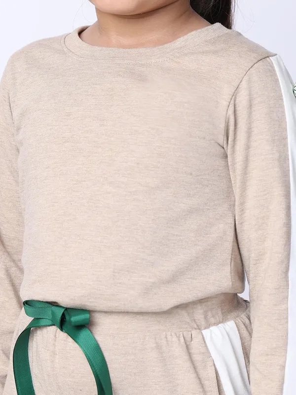 Beige_Melange_Cotton_Blend_Solid_Clothing_Set_For_Kids