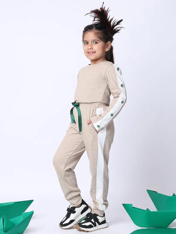 Beige_Melange_Cotton_Blend_Solid_Clothing_Set_For_Kids