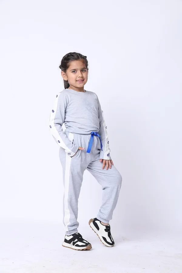 Blue_Melange_Cotton_Blend_Solid_Clothing_Set_For_Kids