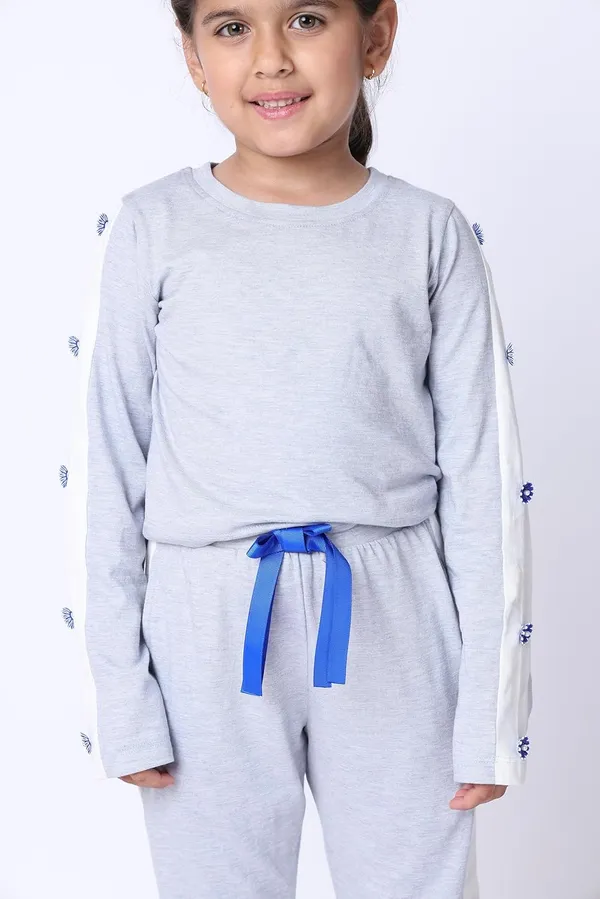 Blue_Melange_Cotton_Blend_Solid_Clothing_Set_For_Kids