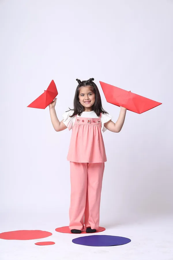 Salmon_Cotton_Blend_Solid_Clothing_Set_For_Kids