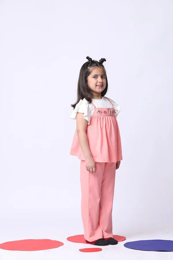 Salmon_Cotton_Blend_Solid_Clothing_Set_For_Kids