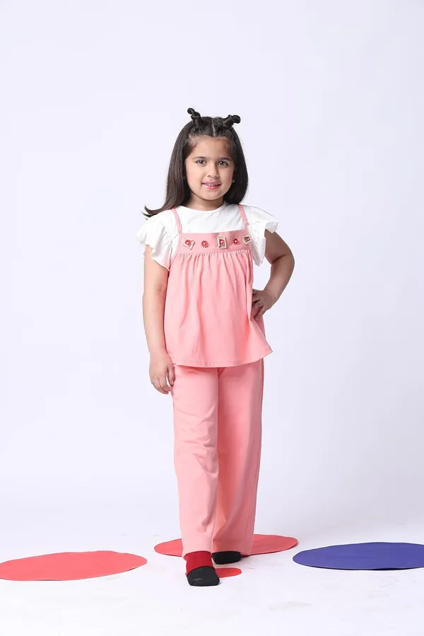 Salmon_Cotton_Blend_Solid_Clothing_Set_For_Kids