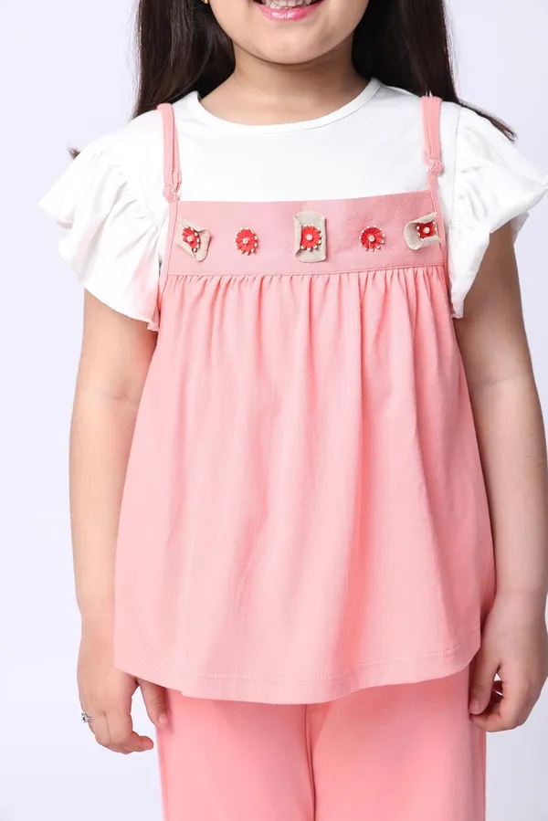 Salmon_Cotton_Blend_Solid_Clothing_Set_For_Kids