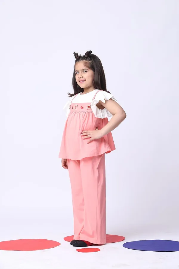 Salmon_Cotton_Blend_Solid_Clothing_Set_For_Kids