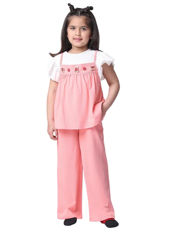 Salmon_Cotton_Blend_Solid_Clothing_Set_For_Kids