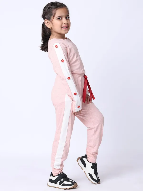 Salmon_Melange_Cotton_Blend_Solid_Clothing_Set_For_Kids