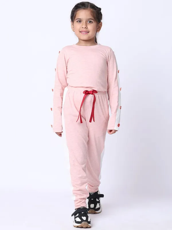 Salmon_Melange_Cotton_Blend_Solid_Clothing_Set_For_Kids