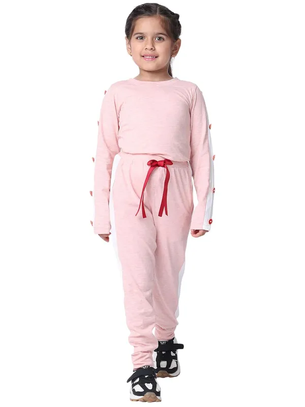 Salmon_Melange_Cotton_Blend_Solid_Clothing_Set_For_Kids