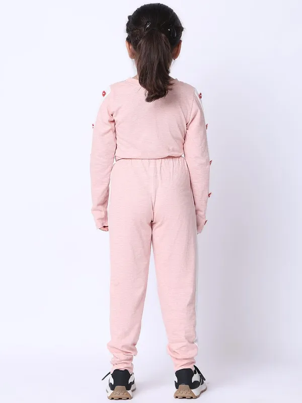 Salmon_Melange_Cotton_Blend_Solid_Clothing_Set_For_Kids