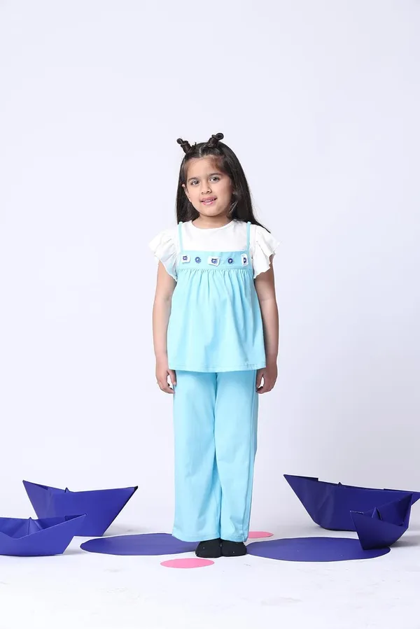 Skyblue_Cotton_Blend_Solid_Clothing_Set_For_Kids