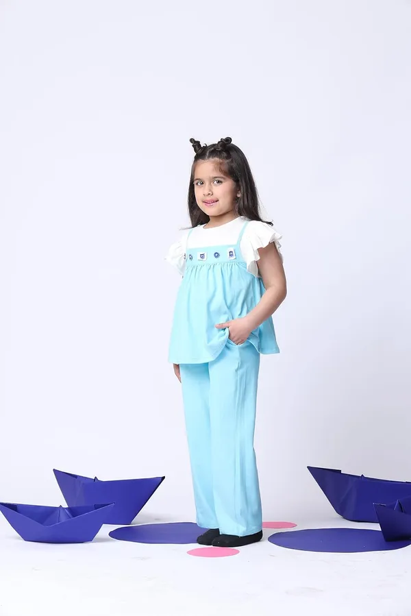 Skyblue_Cotton_Blend_Solid_Clothing_Set_For_Kids