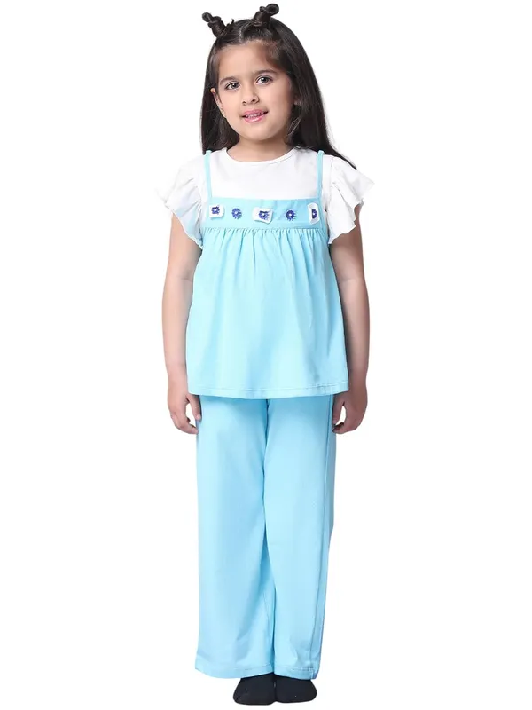 Skyblue_Cotton_Blend_Solid_Clothing_Set_For_Kids