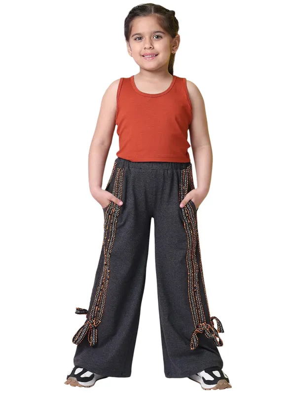 Orange_Cotton_Blend_Solid_Clothing_Set_For_Kids