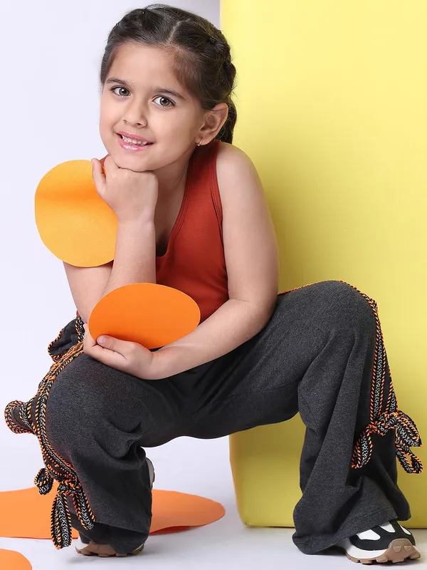 Orange_Cotton_Blend_Solid_Clothing_Set_For_Kids