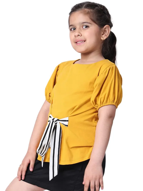 Yellow_Cotton_Blend_Solid_Top_For_Kids