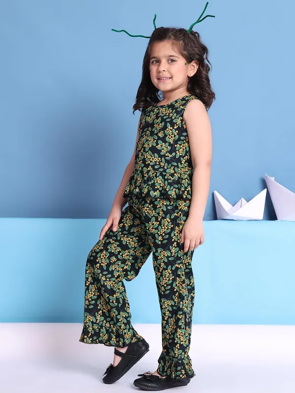 Green_Rayon_Floral_Clothing_Set_For_Kids