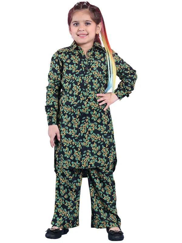 Green_Rayon_Floral_Clothing_Set_For_Kids