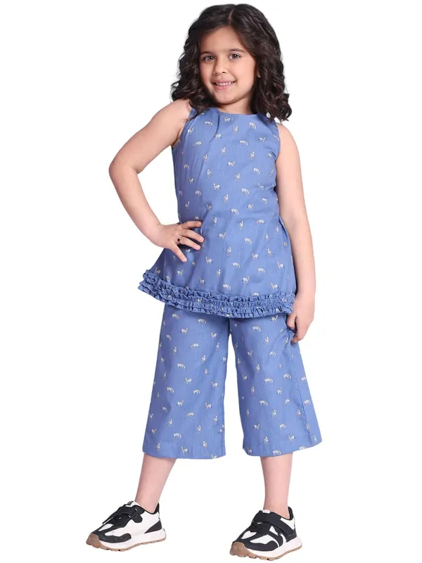 Blue_Rayon_Floral_Clothing_Set_For_Kids