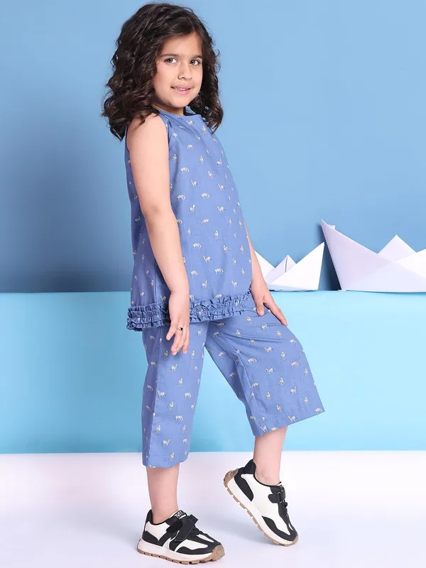 Blue_Rayon_Floral_Clothing_Set_For_Kids