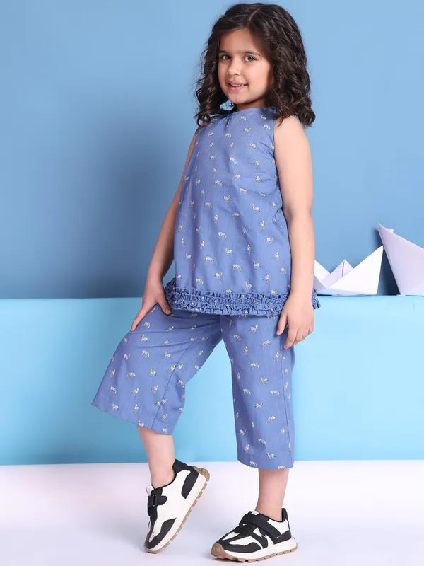 Blue_Rayon_Floral_Clothing_Set_For_Kids