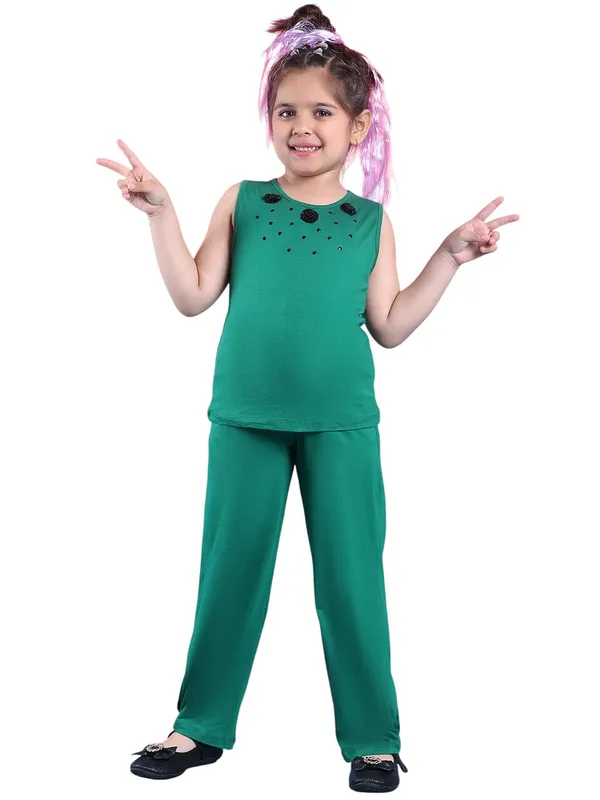 Green_Rayon_Solid_Clothing_Set_For_Kids