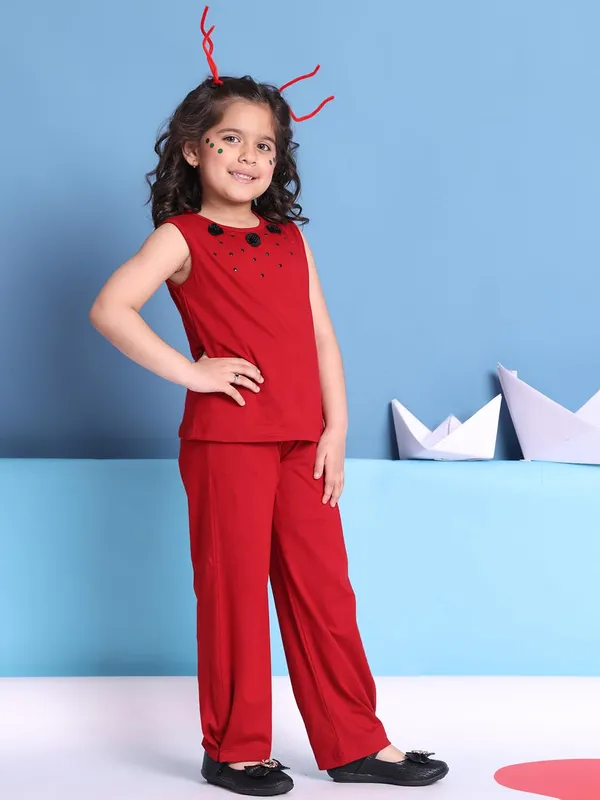 Red_Rayon_Solid_Clothing_Set_For_Kids