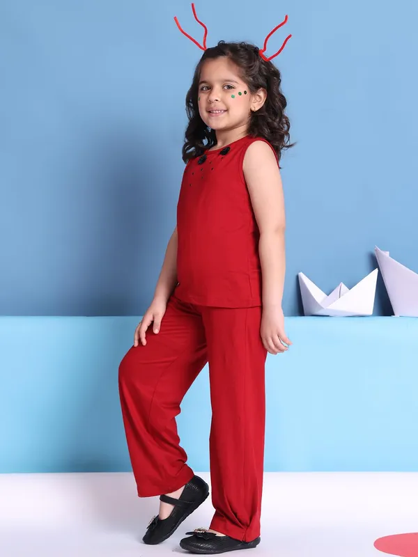 Red_Rayon_Solid_Clothing_Set_For_Kids