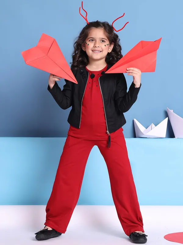 Red_Rayon_Solid_Clothing_Set_For_Kids