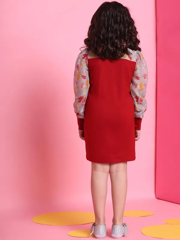 Red_Rayon_Solid_Dress_For_Kids