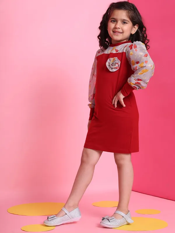 Red_Rayon_Solid_Dress_For_Kids