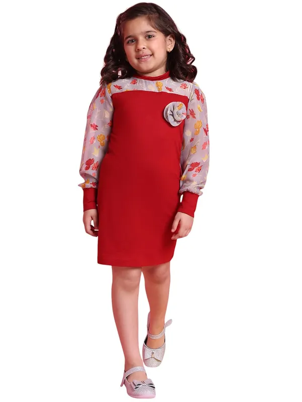 Red_Rayon_Solid_Dress_For_Kids