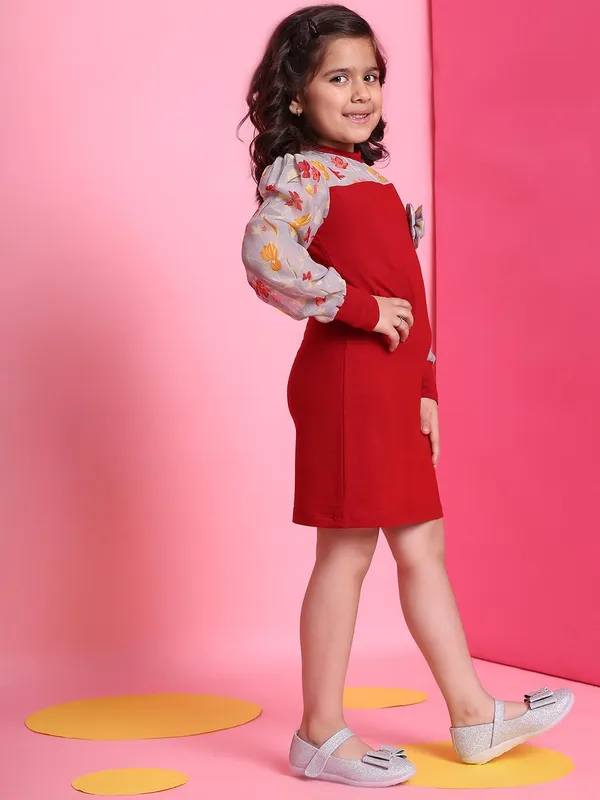 Red_Rayon_Solid_Dress_For_Kids