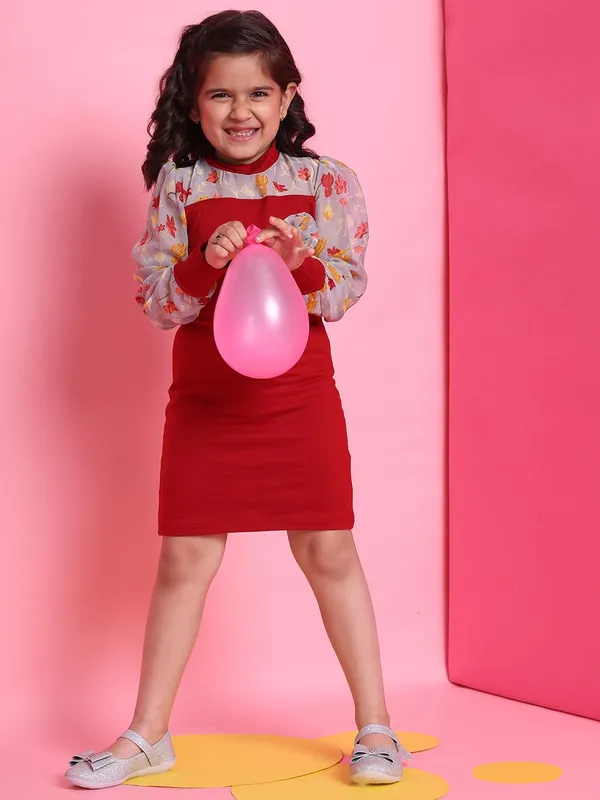 Red_Rayon_Solid_Dress_For_Kids