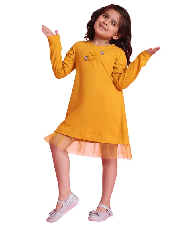 Yellow_Cotton_Solid_Dress_For_Kids