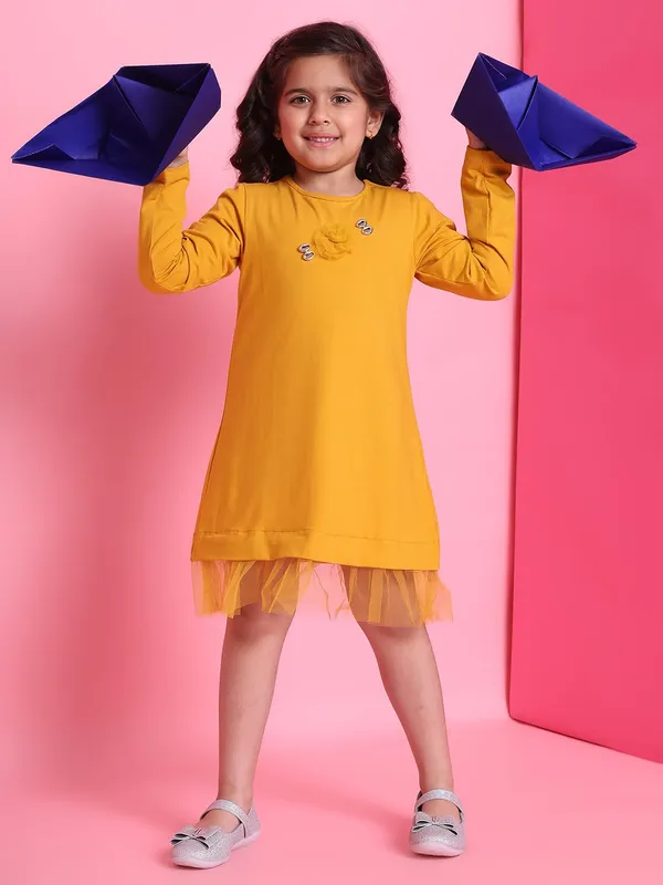 Yellow_Cotton_Solid_Dress_For_Kids