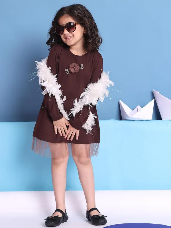 Brown_Cotton_Solid_Dress_For_Kids