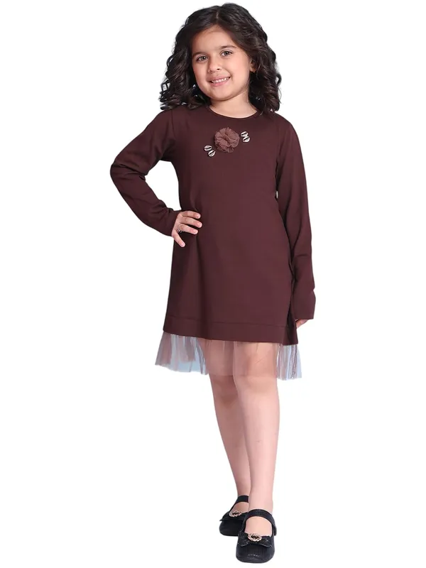 Brown_Cotton_Solid_Dress_For_Kids