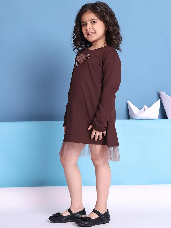 Brown_Cotton_Solid_Dress_For_Kids