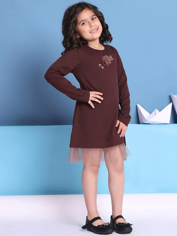 Brown_Cotton_Solid_Dress_For_Kids
