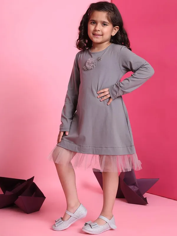 Grey_Cotton_Solid_Dress_For_Kids