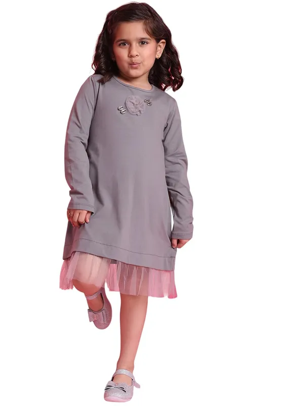 Grey_Cotton_Solid_Dress_For_Kids