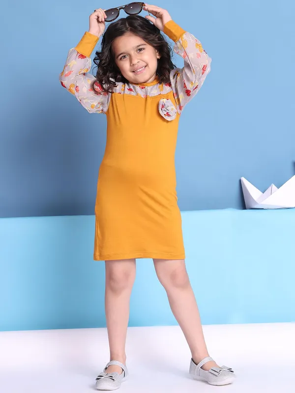 Mustard_Rayon_Solid_Dress_For_Kids