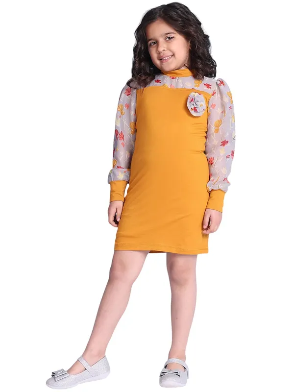 Mustard_Rayon_Solid_Dress_For_Kids