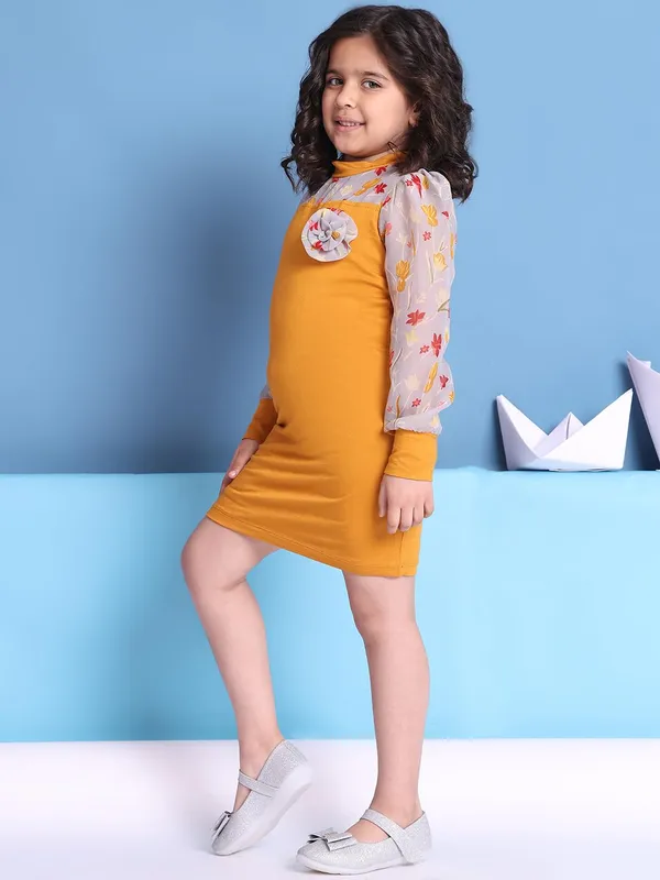Mustard_Rayon_Solid_Dress_For_Kids